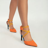 Women's Colorblock Stiletto Heels, Elegant Point Toe Dress Pumps, Women's Fashion Buckle Strap Heels for Koningsdag/King's Day