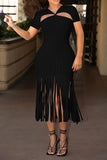 namcoverse Solid Color Cutout Chic Tassels Midi Dress