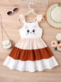 Adorable Cartoon Kitty Girls Summer Dress - Cute Ruffles, Contrast Stitching & Easy-Care Knit Fabric