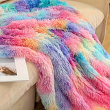 1CP Vibrant Rainbow Faux Fur Throw Blanket - Ultra-Soft Coral Fleece, Thick & Warm Winter Sofa Cover, Cozy Single Office Nap Blanket - Contemporary Home Decor Accent, Perfect for Living Room, Bedroom, or Office