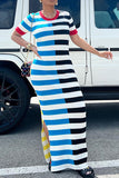 namcoverse Color Block Striped Casual Side Split Maxi Dress