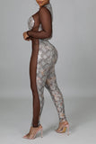 namcoverse Snakeskin Sequined Patchwork Kitsch See-Through Bodycon Jumpsuit