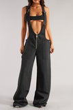 namcoverse Solid Color Chic Wide Leg Suspenders Jeans