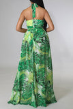 namcoverse Leaf Print O-Ring Cutout Luxe High Split Maxi Dress