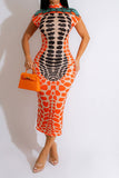 namcoverse Color Block Stone Print On-trend Bodycon Midi Dress