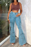 namcoverse Solid Color Classic Multi Pocket Bell Bottoms Jeans