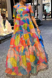 namcoverse Graphic Print Colorful Tiered Ruffle Maxi Dress