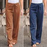 Women's Pants Capris Women Cotton Linen Elastic Waist Straight Trousers Spring Loose Long Solid Casual Sports 221118