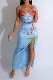 namcoverse Starfish Print Stunning High Split Maxi Dress