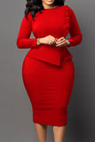 namcoverse Solid Color Feminine Ruffle Peplum Midi Dress