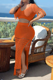 namcoverse Solid Color Tassel High Split Knitted Beachy Skirt Suit