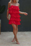 namcoverse Solid Color Sweet Tiered Ruffle Mini Dress