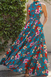 namcoverse Floral Print Bohemia Lace-Up Belted Maxi Dress