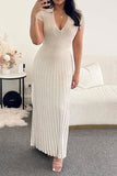 namcoverse Solid Color Ribbed Casual Maxi Dress