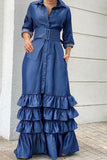 namcoverse Solid Color Pretty Belted Tiered Ruffle Maxi Dress