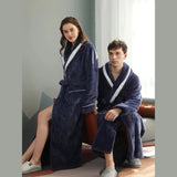 Ultra-Soft Flannel Bathrobe for Men & Women - Cozy, Long, Geometric Pattern with Pockets - Perfect for Home or Hotel Use