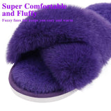 Slippers Fashion Plush Slippers For Women Winter Cozy Fluffy Slippers Indoor Open Toe Flat Fuzzy House Slippers With Cross Band BRVD