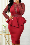 namcoverse Sequined Patchwork Glamorous Peplum Midi Dress