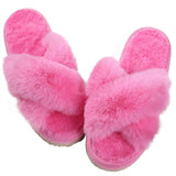 Slippers Comwarm Fashion Furry House Slippers Women Fluffy Fur Flip Flops Bedroom Fuzzy Flats Slippers Thick Sole Cross Band Indoor Shoes