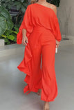 namcoverse Solid Color Romantic Ruffle Irregular Pant Suit