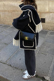 namcoverse Patchwork Scarf Collar Modern Tassel Coat