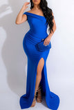 namcoverse Solid Color Stunning Off Shoulder High Split Maxi Dress