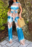 namcoverse Tie Dye Unusual Belted Wide Leg Pant Suit