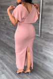 namcoverse Solid Color Feminine High Split Midi Dress