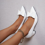 Women's Bowknot Chunky High Heels, Fashion Pointed Toe Slip On Pumps, All-Match Office Work Shoes