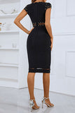 namcoverse Black Unique Rivet Design See-Through Midi Dress