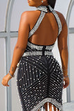 namcoverse Beaded Decor Tassels Glamorous Backless Midi Dress