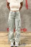 namcoverse Solid Color Punk Ribbons Multi Pocket Jeans