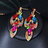 Retro Colorful Flower Crystal Chunky Necklace & Earrings Bridal Set Accessories Wedding Party Jewelry Set