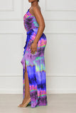 namcoverse Tie Dye Colorful Ruffle Asymmetric Maxi Dress