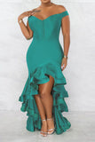 namcoverse Solid Color Rocking High Low Ruffle Maxi Dress