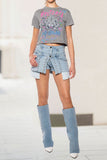 namcoverse Rivet Design Urban Irregular Denim Shorts