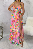 namcoverse Floral Print On-trend Lace-Up High Split Maxi Dress