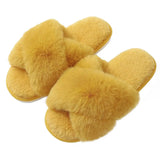 Slippers Fashion Plush Slippers For Women Winter Cozy Fluffy Slippers Indoor Open Toe Flat Fuzzy House Slippers With Cross Band BRVD