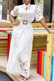 namcoverse Floral Lace Cutout Feminine Maxi Dress  With Belt