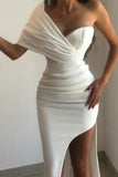 namcoverse White Ruched Detail Glamorous High Split Maxi Dress