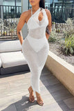 namcoverse Solid Color Casual Fishnet See-Through Maxi Dress Beachwear