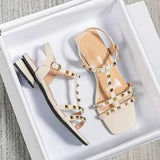 Sandals Beige High Heel Fashion Womens Shoes  Large Medium Black Luxury Summer New Stud Girls Comfortable Low Roman H240328540Y