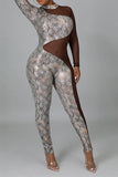 namcoverse Snakeskin Sequined Patchwork Kitsch See-Through Bodycon Jumpsuit