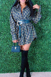 namcoverse Plaid Cool Belted Shirt Mini Dress