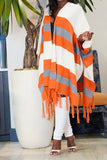 namcoverse Striped Feminine Tassel Knitted Cape Cardigan