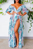 namcoverse Floral Print Pretty Cutout Waist High Split Maxi Dress