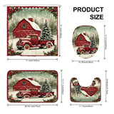 OpenJIT 1/4pcs Christmas Winter Tree Truck House Holly Farmerhouse Red Shower Curtain Set Waterproof Polyester Washable Shower Curtain for Xmas Bathroom or Shower Decor with 12 Hooks Non-slip Bath Mat U-shape Toilet Lid Cover Mat, Christmas Decorations