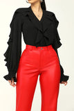 namcoverse Solid Color Modern Ruffle Patchwork Blouse