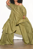 namcoverse Solid Color Flowy Irregular Oversized Wide Leg Pant Suit