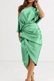 namcoverse Solid Color Unique Ruffles Midi Dress